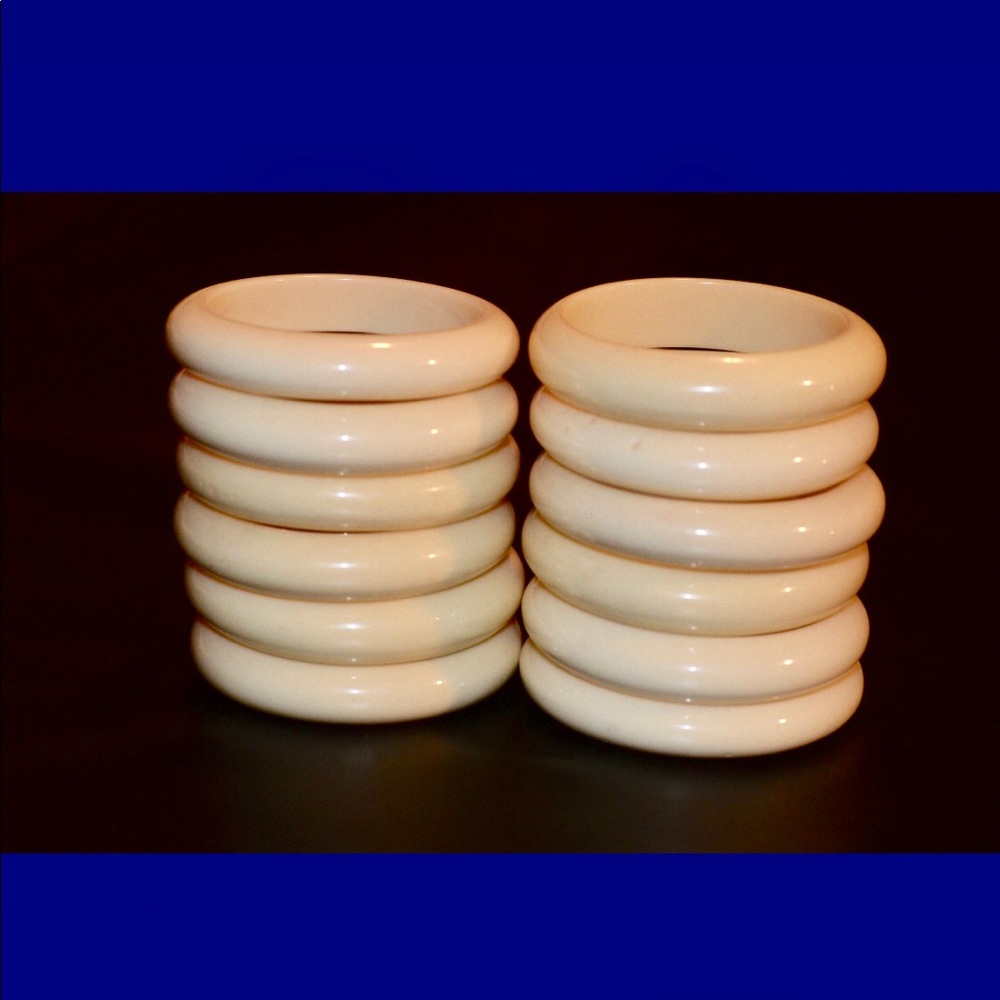 10 white batik bone Bangles